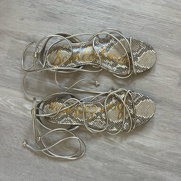 Sam Edelman Tihana Gold Snakeskin Strappy Gladiator Sandals - Picture 2 of 7